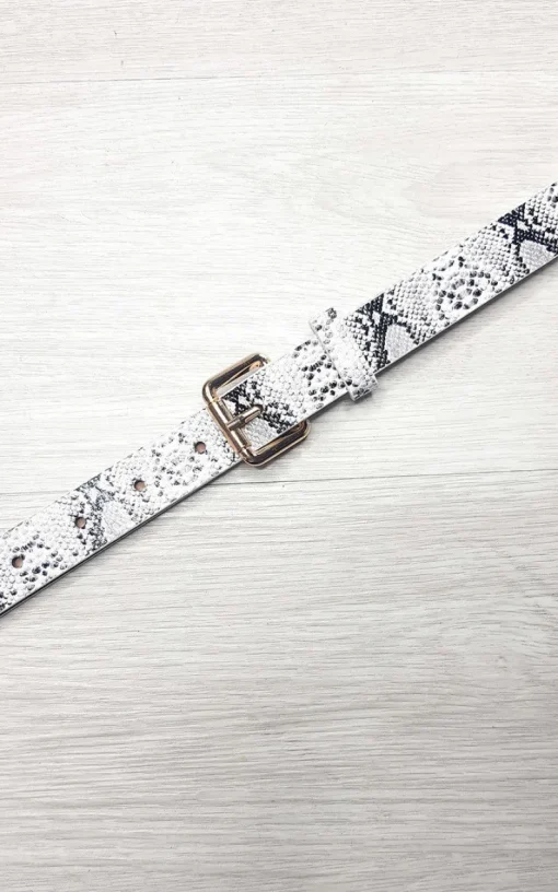 Snake print Freya Faux Leather Printed Belt with Square Buckle Detail<IKRUSH Fashion