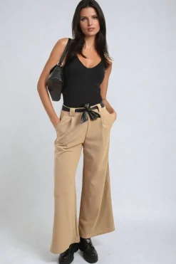 Stone Mariana Belted High Waist Wide Leg Trouser<IKRUSH New