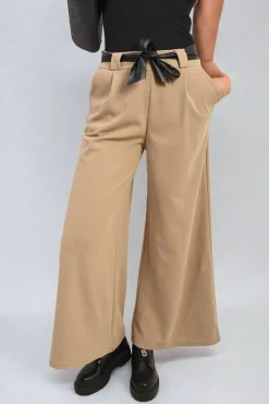 Stone Mariana Belted High Waist Wide Leg Trouser<IKRUSH New