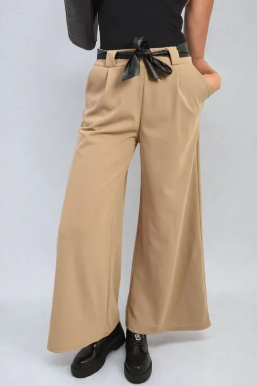 Stone Mariana Belted High Waist Wide Leg Trouser<IKRUSH New