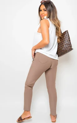 Taupe Carmela High Waist Double Band Pocket Leggings<IKRUSH Hot