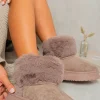 Taupe Elsa Fuzzy Cuff Slip On Snow Boots<IKRUSH Best
