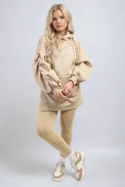 Taupe Katie Oversized Hoodie with Side Split and Leggings Co ord Set<IKRUSH Discount
