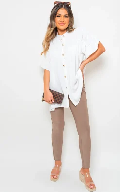 Taupe Selene Wide Waistband Trouser with Front Pockets<IKRUSH Sale