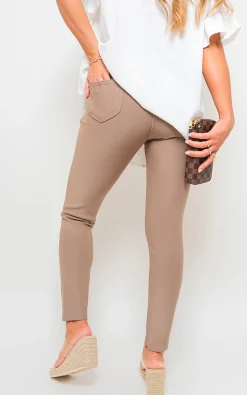 Taupe Selene Wide Waistband Trouser with Front Pockets<IKRUSH Sale