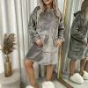 Taupe Sonya Oversized Fluffy Winter Blanket Hoodie<IKRUSH Fashion