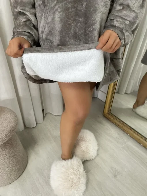 Taupe Sonya Oversized Fluffy Winter Blanket Hoodie<IKRUSH Fashion