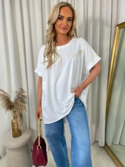 White Allison Sequin Bow Detail Oversized Top<IKRUSH Hot