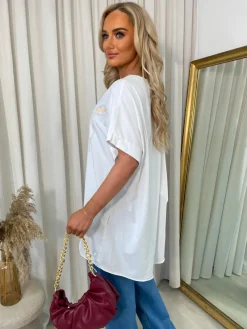 White Allison Sequin Bow Detail Oversized Top<IKRUSH Hot