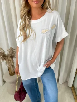 White Allison Sequin Bow Detail Oversized Top<IKRUSH Hot