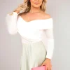 White Alora Off Shoulder Long Sleeve Bodysuit<IKRUSH New
