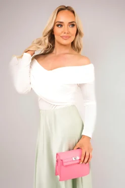 White Alora Off Shoulder Long Sleeve Bodysuit<IKRUSH New
