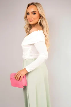 White Alora Off Shoulder Long Sleeve Bodysuit<IKRUSH New