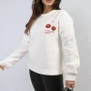 White Amanda Cherry Printed Front and Back Design Oversized Knitted Jumper<IKRUSH New