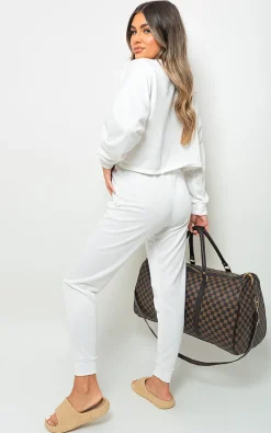White Amanda Sweatshirt and Jogger Loungewear Co-ord Set<IKRUSH Discount