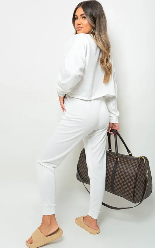 White Amanda Sweatshirt and Jogger Loungewear Co-ord Set<IKRUSH Discount