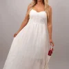 White Andrea Spaghetti Strap Summer Maxi Dress<IKRUSH Clearance