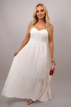 White Andrea Spaghetti Strap Summer Maxi Dress<IKRUSH Clearance