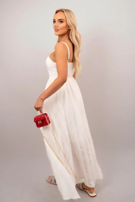 White Andrea Spaghetti Strap Summer Maxi Dress<IKRUSH Clearance