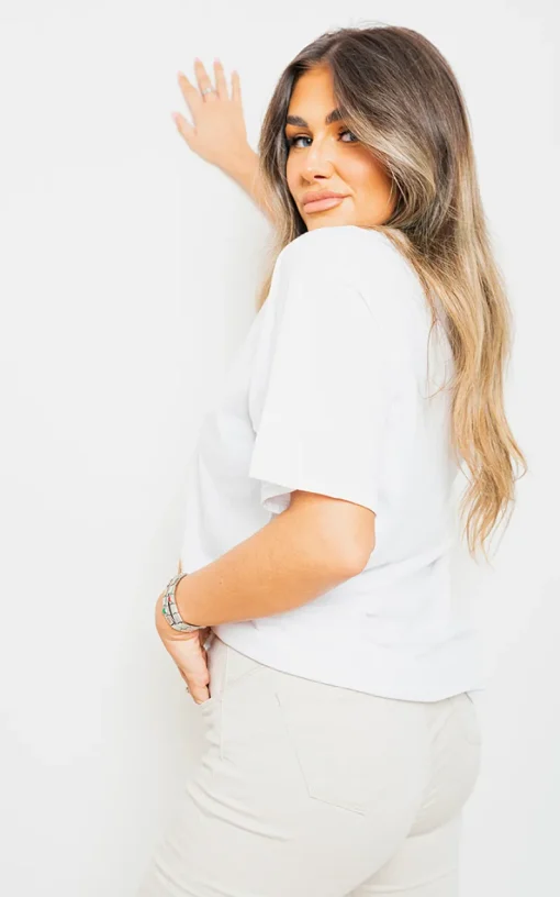 White Anna Short Sleeve Teddy Bear Printed Oversized Casual Top<IKRUSH Outlet