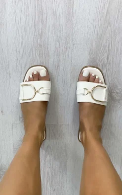 White Ashleigh Gold Detail Sliders<IKRUSH Fashion