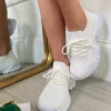 White Ava Lace Up Sock Trainer<IKRUSH New