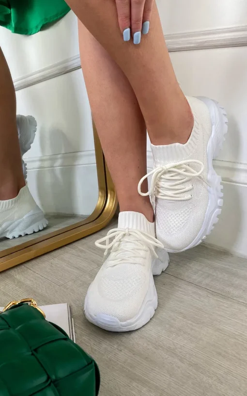 White Ava Lace Up Sock Trainer<IKRUSH New