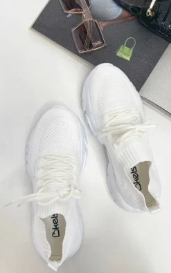 White Ava Lace Up Sock Trainer<IKRUSH New