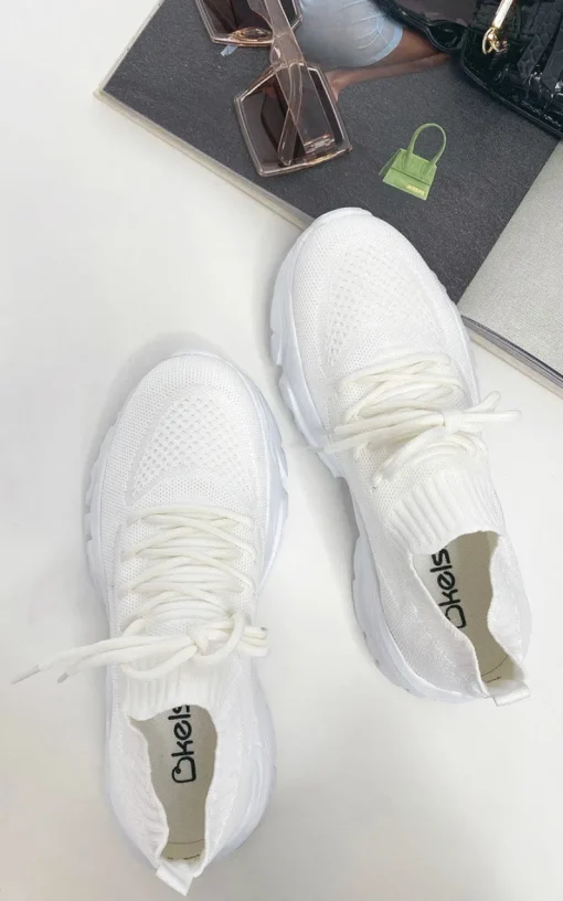 White Ava Lace Up Sock Trainer<IKRUSH New