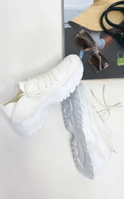 White Ava Lace Up Sock Trainer<IKRUSH New