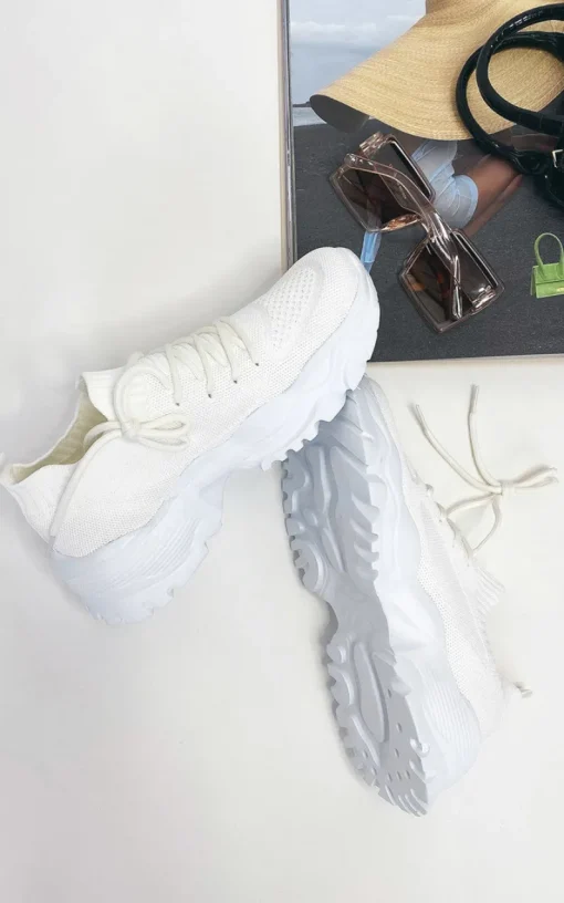White Ava Lace Up Sock Trainer<IKRUSH New