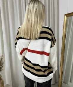 White Ava Oversized Striped Long Sleeve Knitted Jumper<IKRUSH Discount