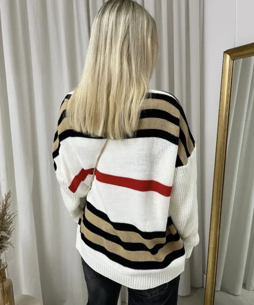 White Ava Oversized Striped Long Sleeve Knitted Jumper<IKRUSH Discount