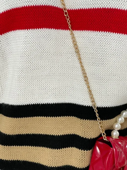 White Ava Oversized Striped Long Sleeve Knitted Jumper<IKRUSH Discount