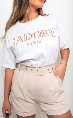 White Ava Short Sleeve Jadore Slogan  Printed T-shirts<IKRUSH Outlet