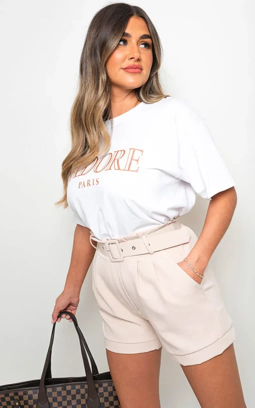 White Ava Short Sleeve Jadore Slogan  Printed T-shirts<IKRUSH Outlet