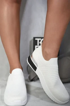 White Bethany Slip On Sock Wedge Trainers<IKRUSH Best