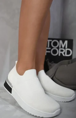 White Bethany Slip On Sock Wedge Trainers<IKRUSH Best