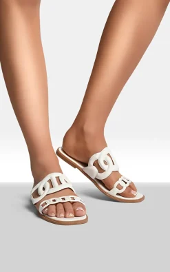 White Betty Comfortable Flat Sandals with Double Leather Chain<IKRUSH Online