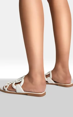 White Betty Comfortable Flat Sandals with Double Leather Chain<IKRUSH Online