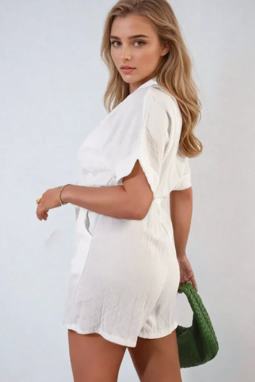 White Brenda Buttoned Tie Waist Romper<IKRUSH Discount