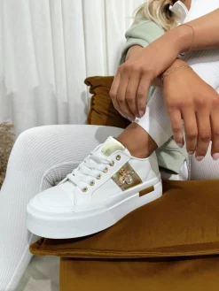 White Calista Luxe Bee Decorative Lace Up Platform Trainers<IKRUSH Sale