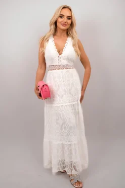 White Catalina Lace Sleeveless Summer Maxi Dress<IKRUSH Sale