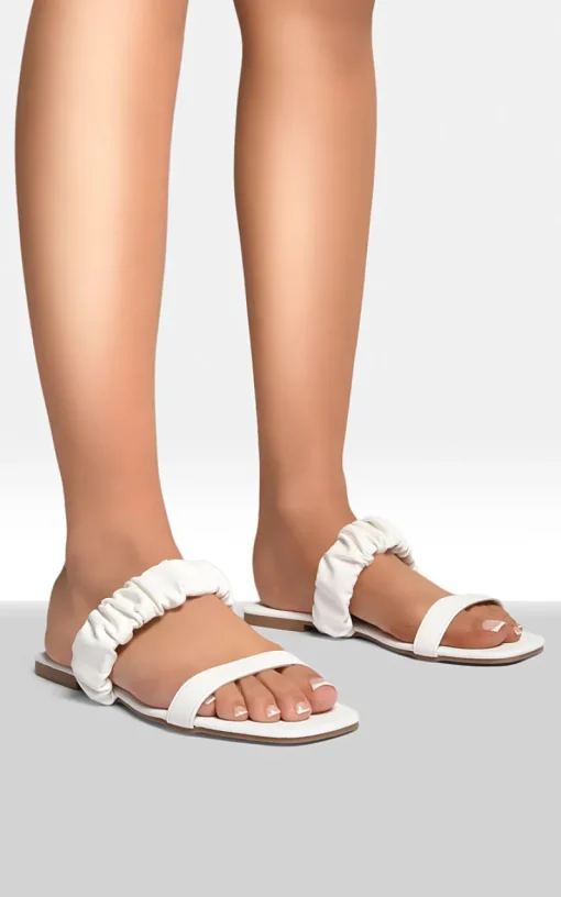 White Celia Double Band Slip Sandals<IKRUSH New