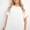 White Celia Shiny Trim Short-Sleeved Top<IKRUSH Outlet