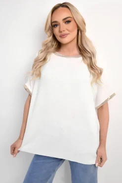 White Celia Shiny Trim Short-Sleeved Top<IKRUSH Outlet