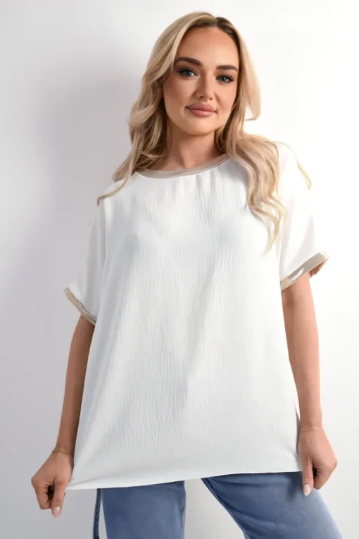 White Celia Shiny Trim Short-Sleeved Top<IKRUSH Outlet