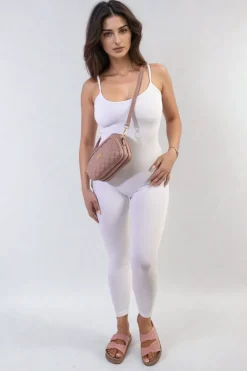 White Christina Sleeveless Bodycon Jumpsuit<IKRUSH Sale