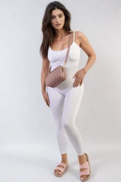 White Christina Sleeveless Bodycon Jumpsuit<IKRUSH Sale