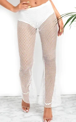 White Cleo Mesh Flared Trousers<IKRUSH New